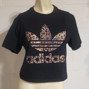 Adidas Black Tee with Leopard Print Logo